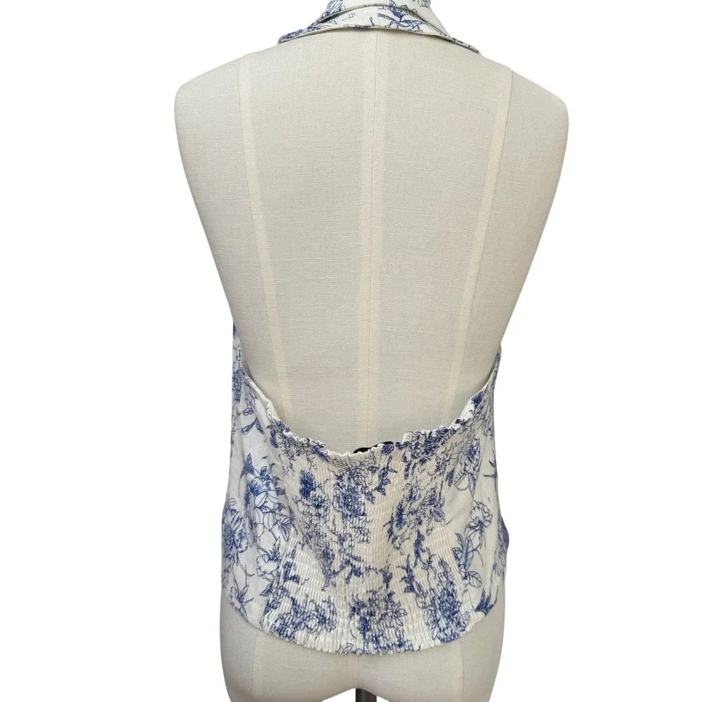 Jason Wu Floral Toile Linen Blend Halter Vest Wide Leg Pants Set Blue White 8 - Picture 5 of 14